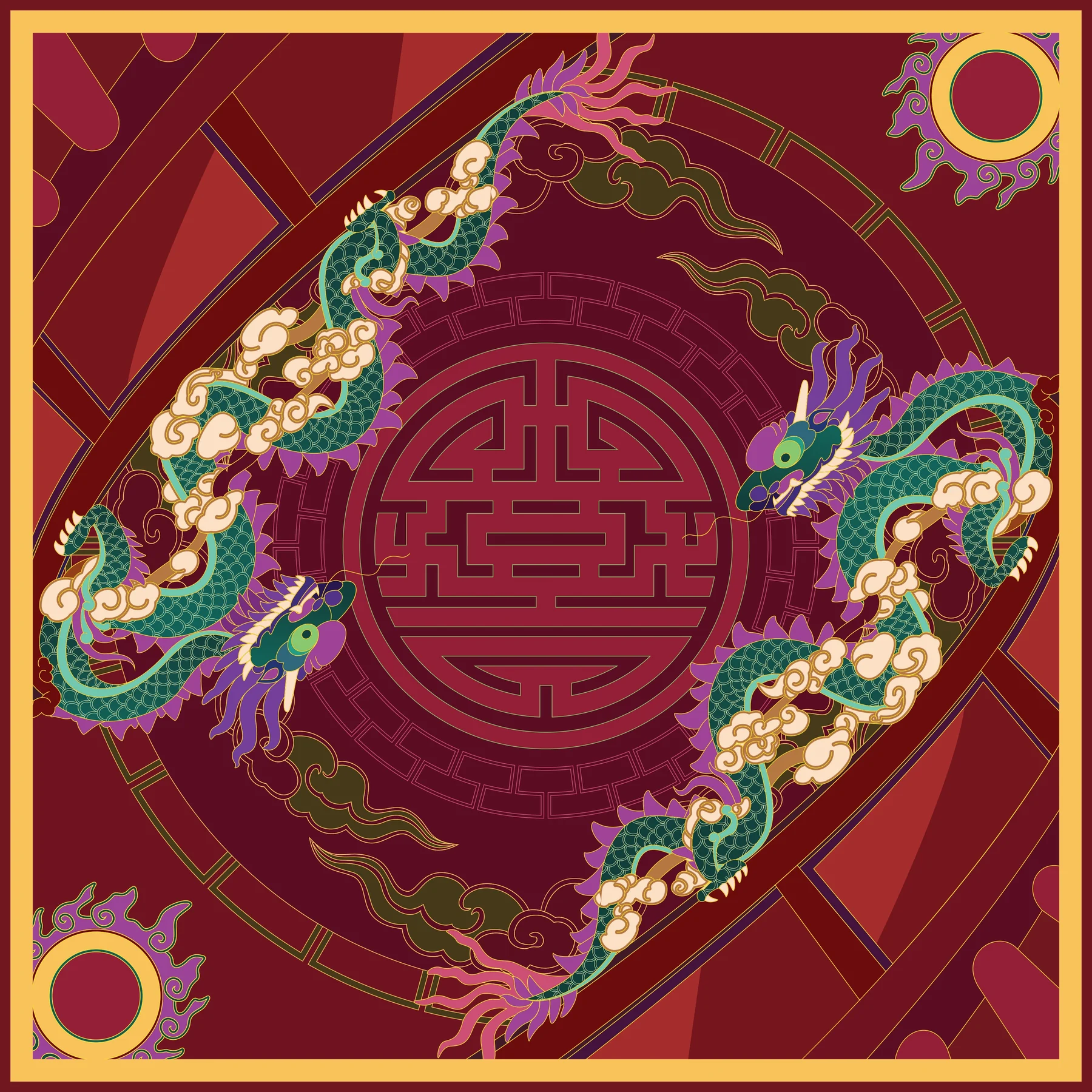 Dragon-inspired bandana in red and gold